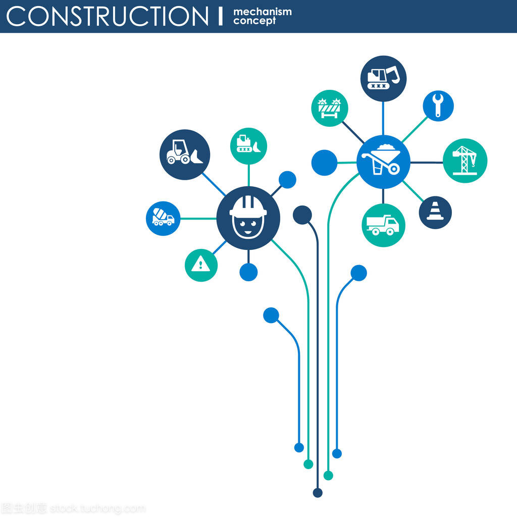 建設(shè)網(wǎng)絡(luò)。六角形抽象背景與線條、 多邊形和綜合平面圖標(biāo)。連接符號生成、 工業(yè)、 建筑設(shè)計(jì)、 工程的概念。矢量